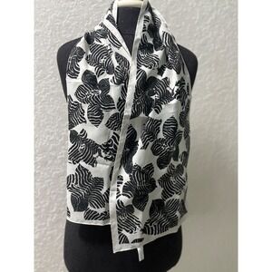Made in Italy Black White Floral Zebra Print Scarf Long Rectangular RN 66966